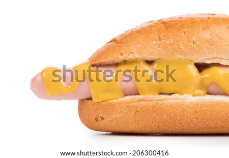 Hotdog with mustard Isolated on a white background.