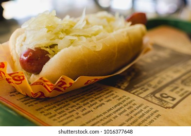 A Hotdog From Nathans In New York City. Nathans Is In Coney Island, New York.