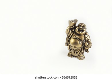 Hotei, God of happiness and wealth, the Japanese figurine on white background - Powered by Shutterstock