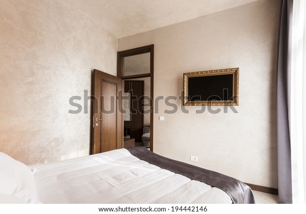 Hotel Bedroom Framed Wall Mounted Tv Stock Photo Edit Now