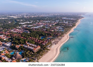 Hotel chain seen from above on beaches of Playa Del Carmen, Quintana Roo, Mexico