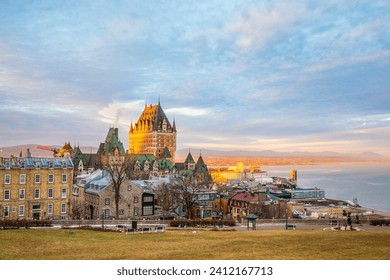 Hotel Chateau Frontenac in winter during sunset in Quebec City, Canada. - Powered by Shutterstock