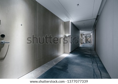 Hotel Corridor Wooden Finishes Floor Ceiling Stock Photo
