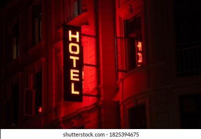 Hotel electric sign at night in Amsterdam, nightlife concept - Powered by Shutterstock