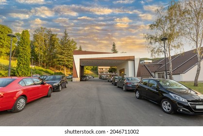 Hotel Entrance Car Passage In The Afternoon