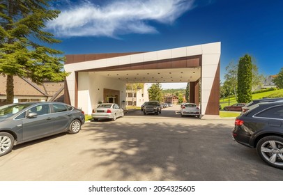 Hotel Entrance Car Passage In The Afternoon