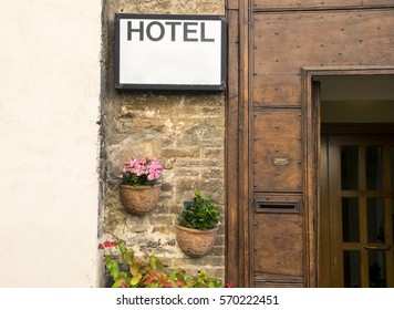 Hotel Entrance Located In One Tiny Side-street Of A Small Italian Town.