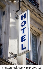 Hotel Entrance Sign Detail In Paris, France