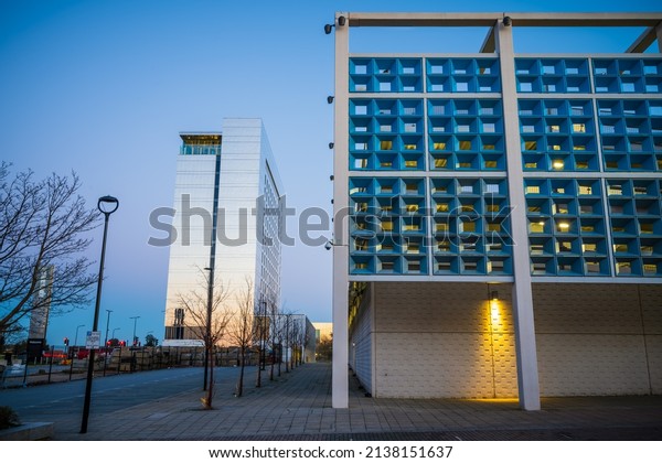 Hotel La Tour near MK\
Centre car park at sunset. Post a £39 million pound investment,\
privately owned British hospitality company: Milton Keynes,\
England-March 19,2022