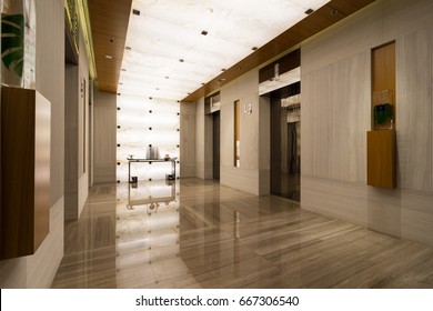 Hotel Lobby Interior- Elevator Room.