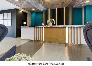 Hotel Reception Area Interior With Reception Desk