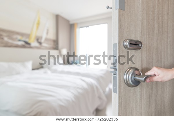 Hotel Room Door Opened Unlock Guest Stock Photo Edit Now