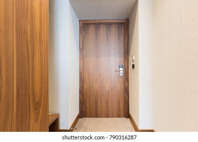 Hotel Room Interior With Closet, Entrance Door