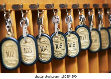 Hotel Room Keys At Reception Desk Counter