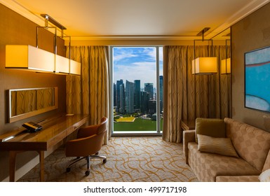 Hotel Room And Singapore View - Vacation Concept Background