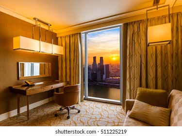 Hotel Room And Singapore View - Vacation Concept Background