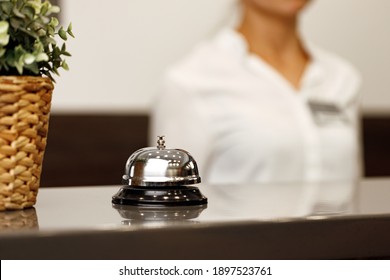 Hotel Service Bell On Front Desk Counter