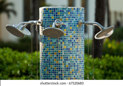 Hotel Shower Next To Swimming Pool With Multiple Spray Heads