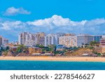 Hotels overlooking beach at Portimao in Portugal.