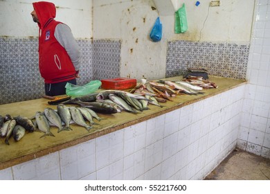 HOUMT EL SOUK/DJERBA/TUNISIA - JANUARY 3 2017: Fish auction in Houmt El Souk town. Tunisia. Djerba island. Northern Africa