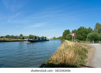 Houplin-Ancoisne France - 6 August 2020 -Boat On Canal De La Deule In Northern France