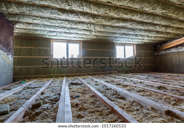 House Attic Under Construction Mansard Walls Stock Photo Edit Now