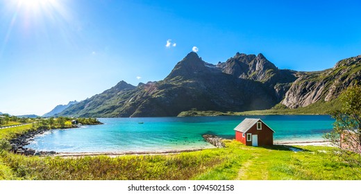 House, Beach, Trollfjord, Lofoten, Norway 