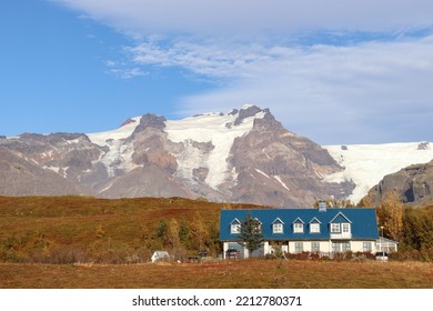 House Below Vatnajokull Glacier In South Iceland