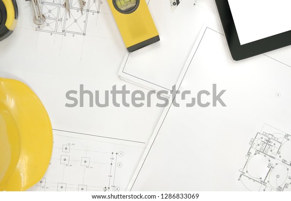 house blueprint of real estate project at architect\
engineer  workplace. architectural plan. building construction tool\
top view