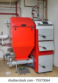 House Boiler Room With Coal-fired Central Heating Furnace System