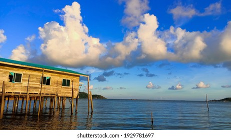 A House Built On The Beach In Semporna, Sabah, Malaysia Inhabited By Sea Bajau People 