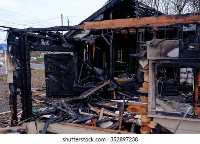 House Burned Almost Completely In A Major Fire Leaving Only The Damaged Remains Of This Home.