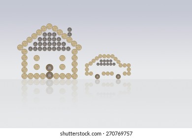 House and Car made out of British Pound Coins