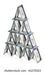 House Of Cards Made Out Of Social Security Cards Isolated Over White Background