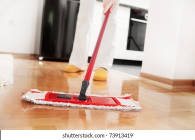 House Cleaning -Mopping Hardwood Floor