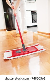 House Cleaning -Mopping Hardwood Floor