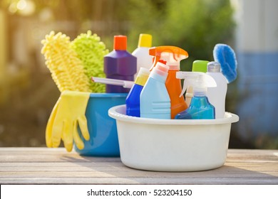 House Cleaning Product On The Table, Outdoor