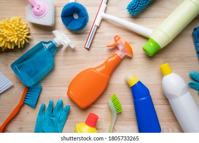 House Cleaning Product On Wood Table Stock Photo (Edit Now) 427701979