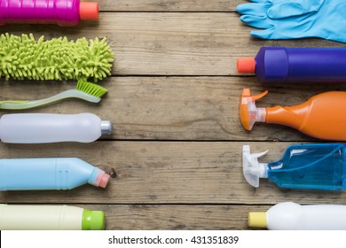 House Cleaning Product On Wood Table Stock Photo (Edit Now) 427701979