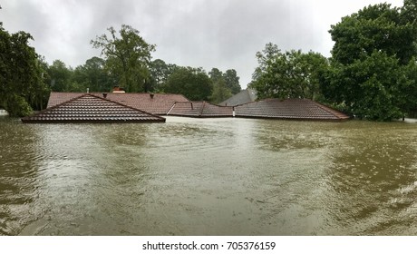 House completely flooded from Hurricane Harvey 2017, in Spring Texas a couple miles north of Houston off East Cypresswood  Drive.