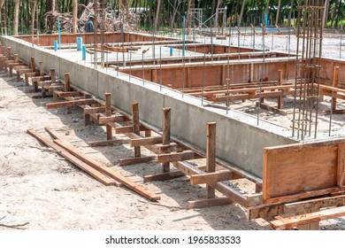 A house concrete foundation after remove wooden mold.  The house foundation construction. - Powered by Shutterstock