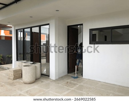 House contruction process. installation of windows and doors.