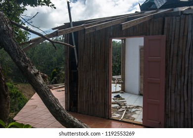 House damaged by hurricane Maria (2017) in Dominica, February 2018