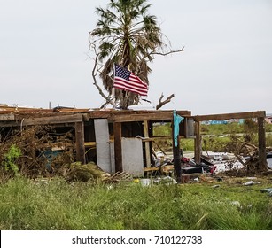 House destruction from powerful Hurricane Harvey on the Texas Coast