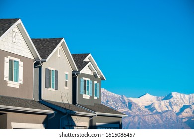 House Facades And Snowy Mountains In Utah Valley