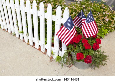 House Garden With American Flags