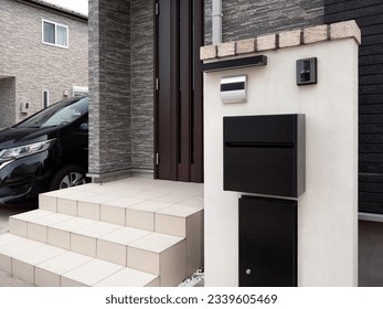 House gatepost with mailbox and intercom installed