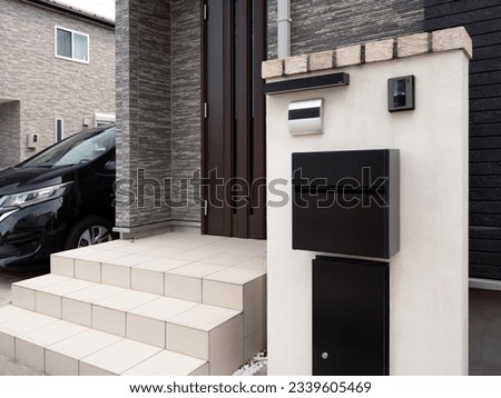 House gatepost with mailbox and intercom installed