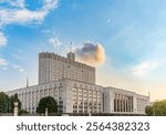 House of the government of the Russian Federation, White House, at summer sunset, Moscow, Russia. Translation of the inscription on the facade: House of the government of the Russian Federation