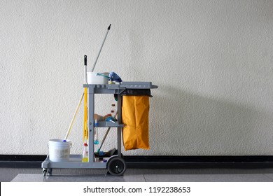 The House Keeping Cart On The White Wall.